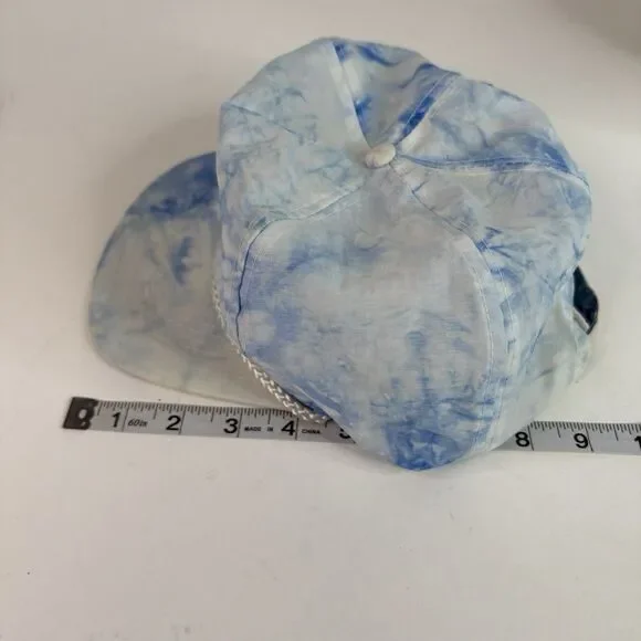 Vintage Cord Tie Dye Hat, Strapback San Sun Cap, White And Blue - Picture 8 of 8